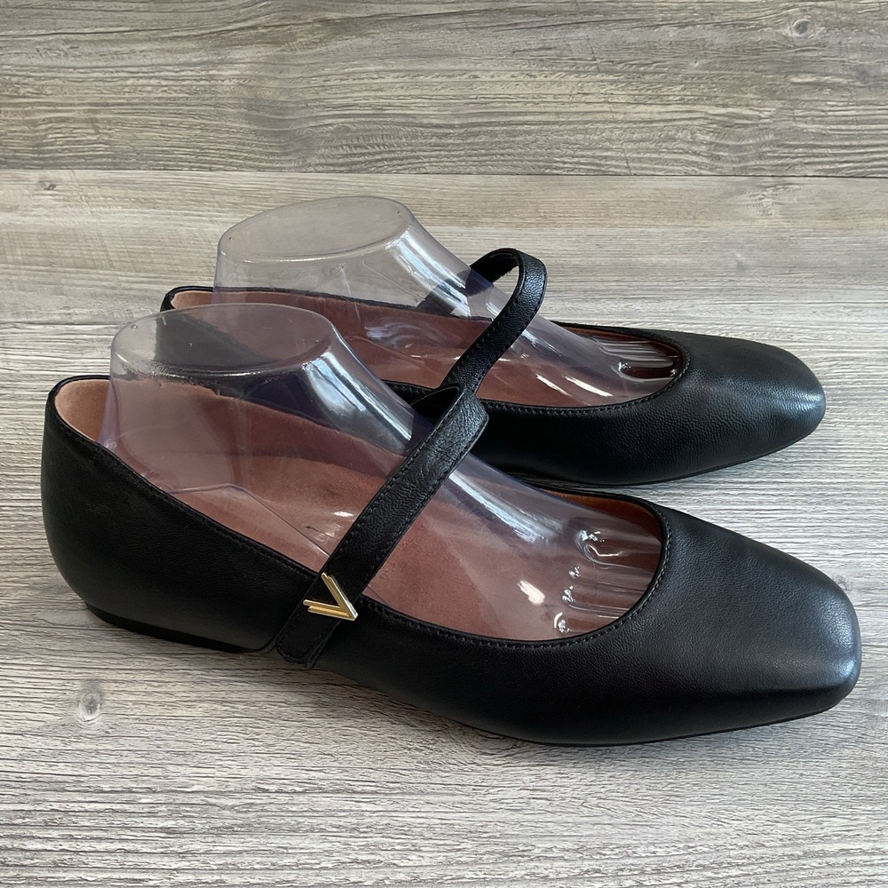 Vionic Alameda Women's Black Leather Mary Jane Flat Shoes Soft Size 9.5 Wide